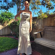 Alvina Valenta Maids Yvory Tan Strapless Formal Bridemaid Dress Gown Size 6