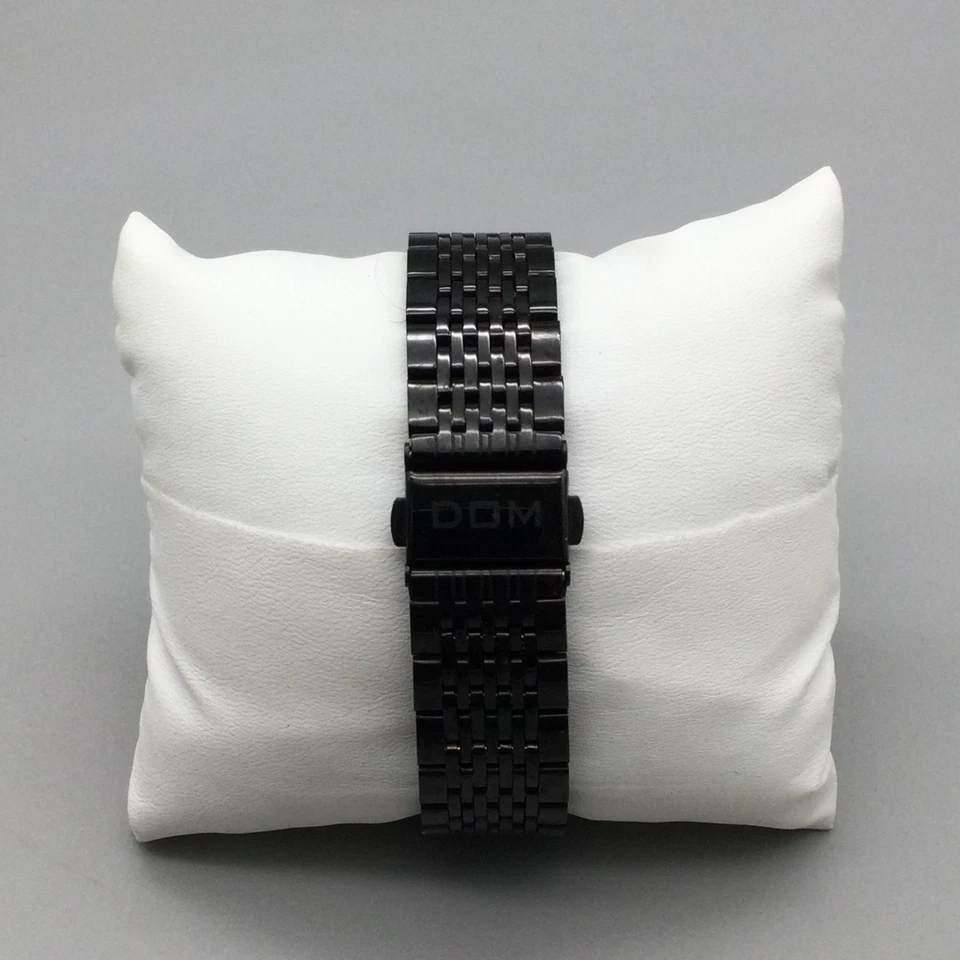 DOM Watch Mens 40mm Gold Tone Black Date Stainless Steel New Battery 7.75" - Image 3 of 4