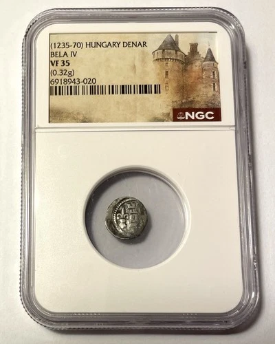 Medieval Silver Coin, (1235-70) HUNGARY DENAR, BELA IV.  NGC SLABBED