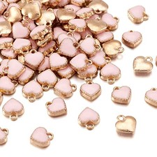 100pcs Heart Metal Charms Alloy Enamel Love Heart Mini Metal Dangle Pink