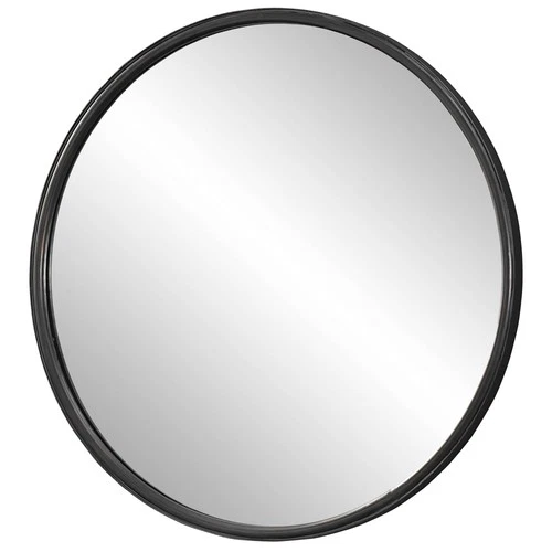Round Vanity Wall Mirror Modern Black Gray Iron Frame 44" Wide Bathroom Bedroom - Picture 5 of 7