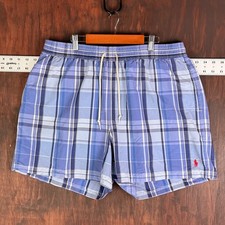 Polo Ralph Lauren Blue Plaid Swim Trunks XXL Mesh Liner 4in Inseam Pony Logo Men