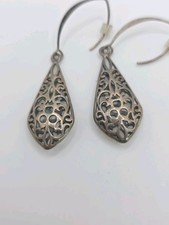 Vintage Sterling Silver 925 Teardrop Filigree Dangle Earrings