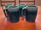 VTG Hull Green Agate 5 inch tall Coffee Stein Mug w/D Handle (set of 4) HTF!