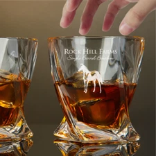 Custom Engraved Rock Hill Farms Single Barrel Bourbon Twisted Whiskey Glass – 10