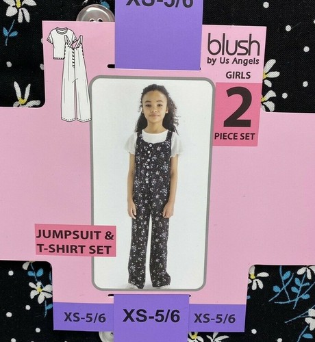 Girls XS (5/6) Blush 2-Piece Set Jumpsuit Pants & T-Shirt Outfit Flowers New - Picture 2 of 4