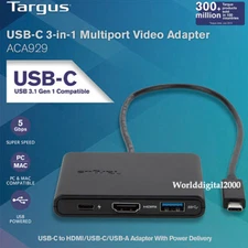 Targus USB-C ACA929 3-in-1 Multiport Video Adapter 4K Out USB 3.0 60W Charging 