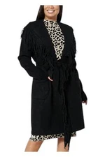 Badgley Mischka Women's Eyelash Fringe Coatigan Black