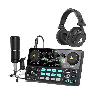 MAONO Podcast Equipment Bundle Audio Interface with Studio Headphone, Maonoca...
