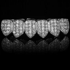 18K White Gold Plated Custom Slugs NB Top Bottom GRILLZ Teeth Mouth Grills Set