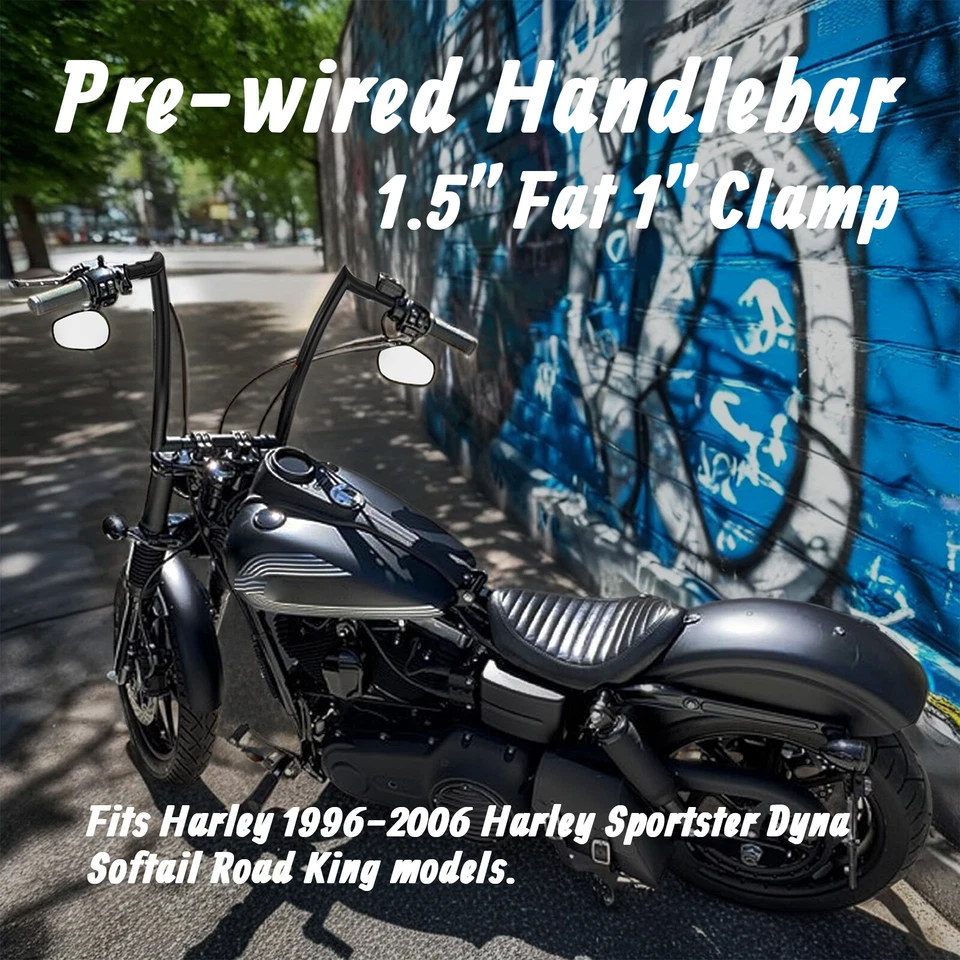 Manillar precableado Fat Boy Heritage de 14" para Harley 96-06 Road King Wide Glide Foto 2 de 4