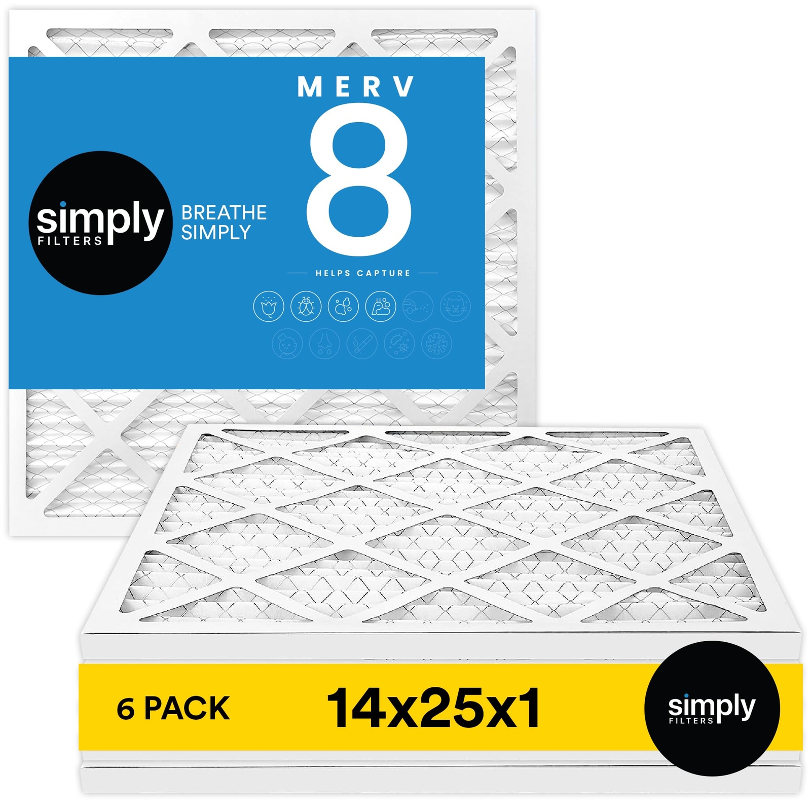 Воздушный фильтр MervFilters 14x25x1, MERV 8, MPR 600, Воздушный фильтр для печи переменного тока - 6 шт.