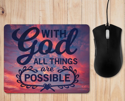 With God All Things Are Possible Bible Quote Verse Mouse Pad - Picture 2 of 4