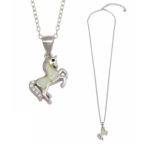 Opal \u0026 CZ Stones Unicorn Horse Pendant 