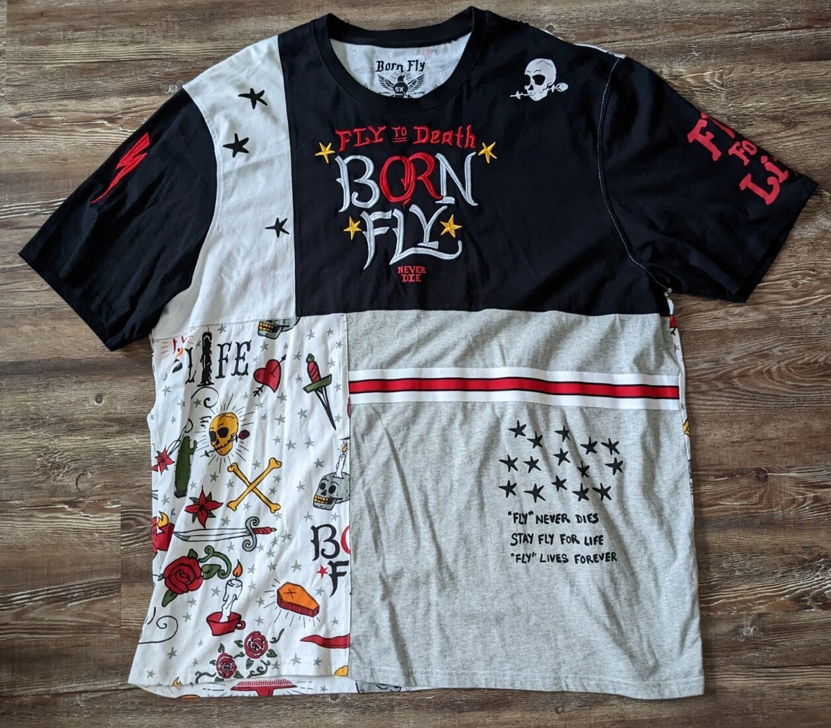 Born Fly Fly to Death Never Die skulls mens T shirt size 5X eBay