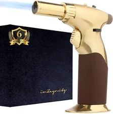 inZaynity Dual Flame Mini Torch – Refillable, Adjustable Flame, Gold Brown