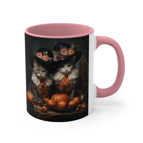 Colorful Accent Coffee Mug 11oz Happy Halloween Cat Kitty Brother Pumpkin Rose - Picture 21 of 21