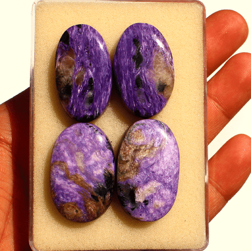 4 Pcs Natural Russian Charoite Top Quality 30mm-32mm Oval Cabochon Gemstones Lot - Picture 2 of 13