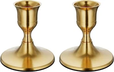 Brass Gold Taper Candle Holders Set of 2, Vintage Metal Candlestick Holders for