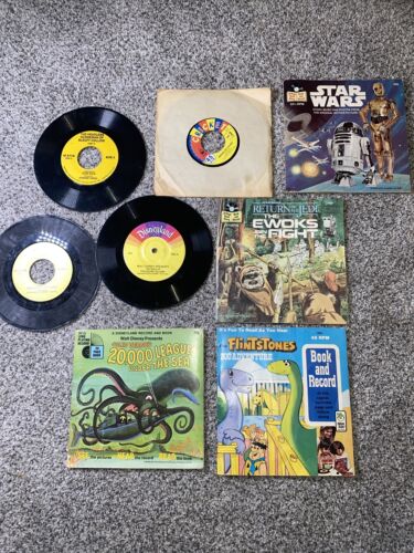 Disneyland Book and Record 33 1/3 45 RPM Lot of 8 with Vinyl Records Star Wars - Afbeelding 1 van 13