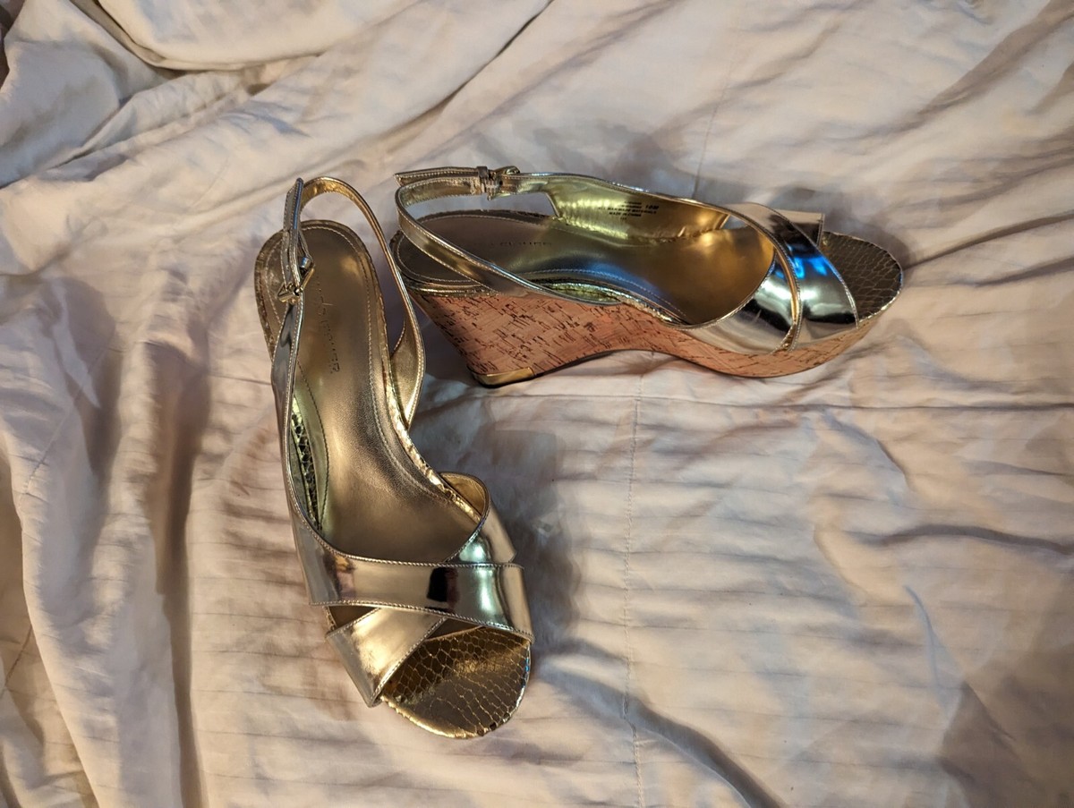 Marc Fisher womens 10 gold cork wedge summer shoes sandals