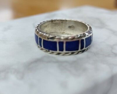 Sterling Silber Lapislazuli Inlay Bandring Indianer Größe 6