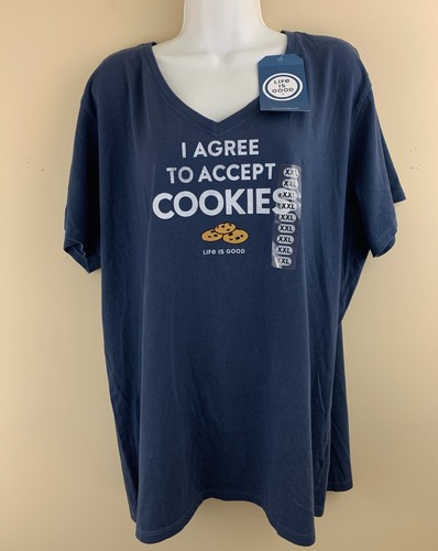 LIFE IS GOOD Women's I Agree To Accept Cookies V-Neck Crusher T-Shirt Sz 2XL NWT - Picture 2 of 5