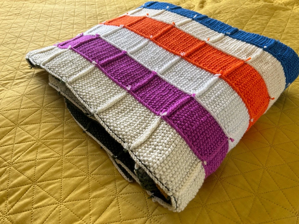  Decke Tagesdecke Patchwork Bettüberwurf selbstgestrickt 210cm x 180cm, Unikat - Bild 2 von 4