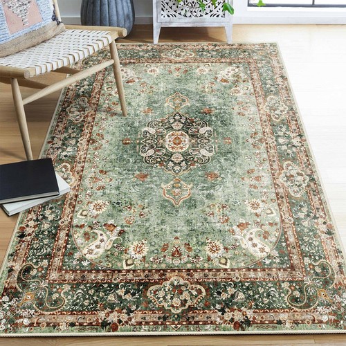 Green Rug 4'x6.5',Washable Area Rugs for Bedroom Living Room Kitchen Entryway...