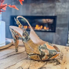 Gastone Lucioli, Made in Italy, Snakeskin Slingback Platform Heel, Women’s 9.5 