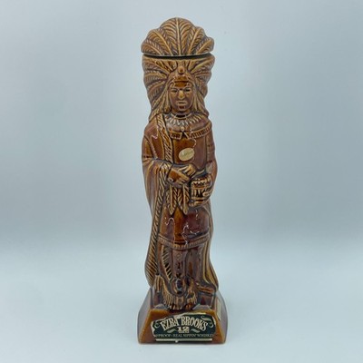 EZRA BROOKS Decanter Vintage 1968 Native American Ceramic Bottle USA 15x4.5