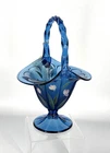 Vintage Fenton Twilight Tulips Blue Basket Hand Painted SIGNED