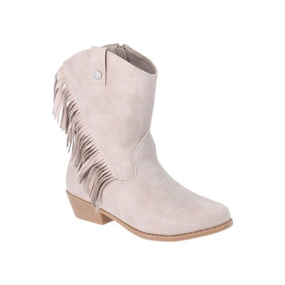 Justice Youth Girls Tan Slip-on Side Zip Cowgirl Western Fringe Boots Shoes: 4