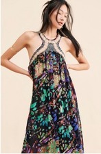 Free People Monarch Halter Crochet Embellished Maxi Dress in Meadow Combo M