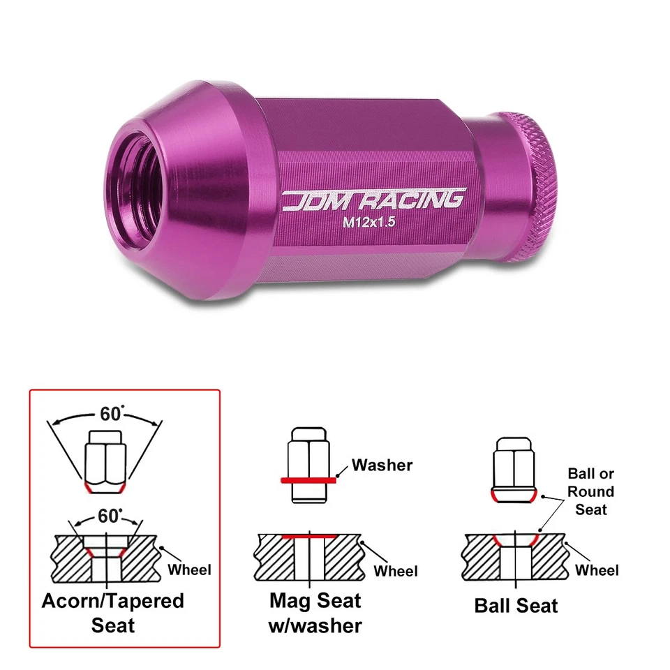 Tuercas hexagonales de bellota de extremo abierto JDM púrpura M12X1.5 + extensión 25 mm x 50 mm 20 piezas Foto 4 de 4