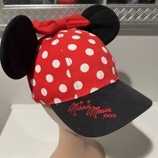 Walt Disney World Minnie Mouse Polka Dot Youth Baseball Cap Hat Ears Bow Red EUC