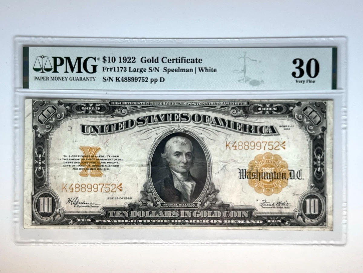 $10 Grade 30 1922 Year US Large Gold Certificates for sale | eBay