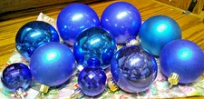 10pc Blue CHRISTMAS 1.5-3.5" Lot #10 Assorted Ball Ornaments-Glass/Plastic  1036
