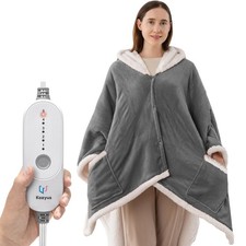Wearable Heated Throw Blanket, Heated Shawl Electric Wrap Poncho with Hood  ...