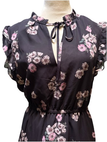 NWT Steve Madden Pull Over Black Floral purple Dress Large Maxi sundress