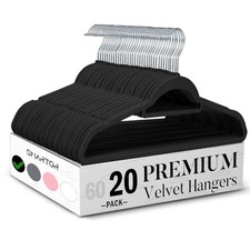 Velvet Hangers Space Saving Clothes Hangers with Tie Bar, Non 20 Pack Black
