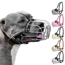 Pitbull Dog Muzzle Metal Mask Amstaff Wire Basket Pit Bull Adjustable Leather