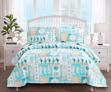 3 Piece Beach Quilt Set King Size Coastal Bedding Set Blue Green Lightweight Qui