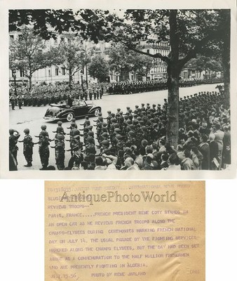 Frankreich Präsident R. Coty Begutachtung Truppen Vintage Foto