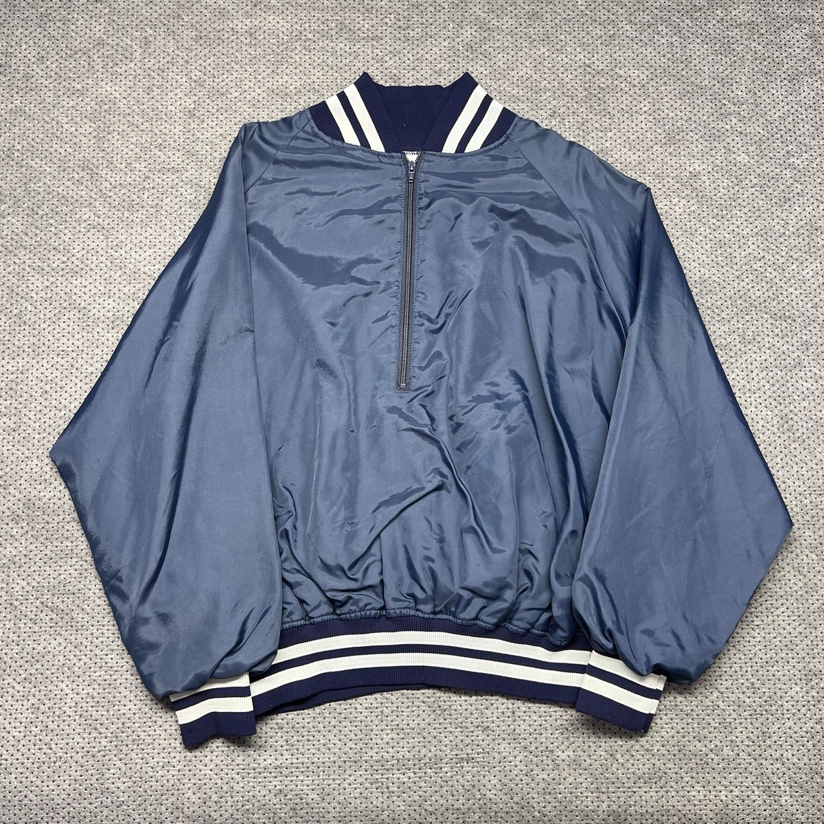  ジップアップジャケット ネイビー８０年代 Vintage 90s 80s Quarter Zip Satin Bomber Jacket XL Men's Navy Blue