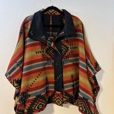 Pendleton Chaparral Wool Aztec Southwestern Reversible Poncho Cape Size OS