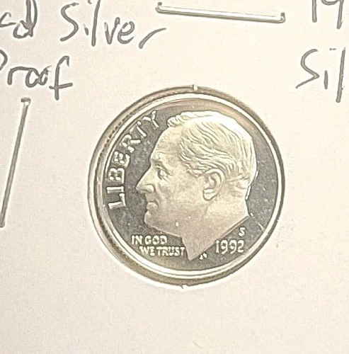 SILVER ROOSEVELT DIME, 1992-S, CLAD PROOF, BRILLIANT COIN, FREE SHIPPING