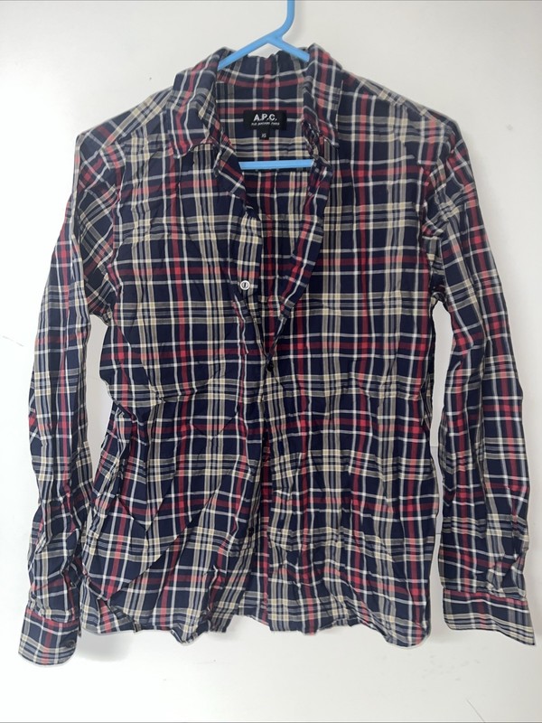 APC XS Plaid Long Sleeve Button Front Shirt $drop$$$