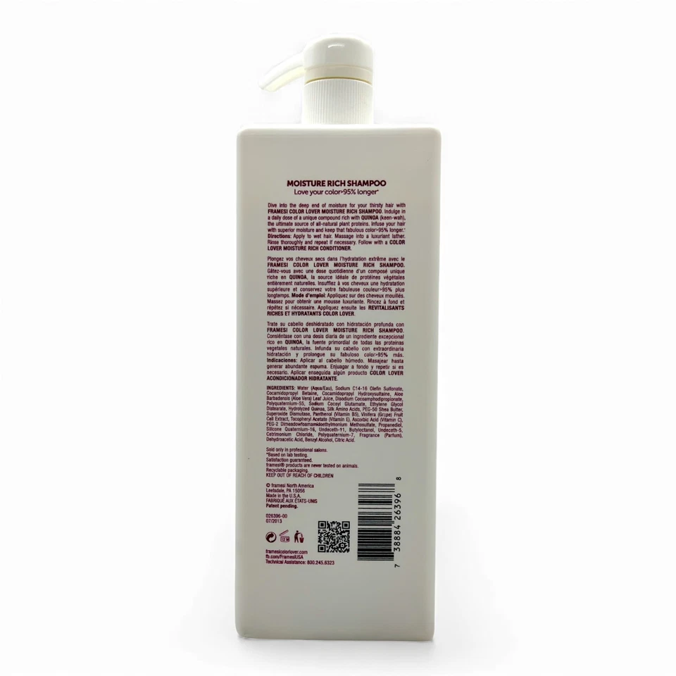 Framesi Color Lover Moisture Rich Shampoo 33.8 oz Sulfate-Free Vegan - Image 2 of 2