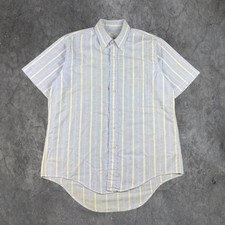 VTG 80's Arrow Dover blue striped short sleeve button up shirt Mens Size L